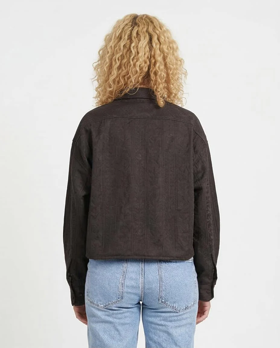 Women's Jacquard Textured Cropped Shirt – Charcoal - R206566 - Image 2