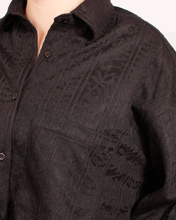 Women's Jacquard Textured Cropped Shirt – Charcoal - R206566 - Image 4