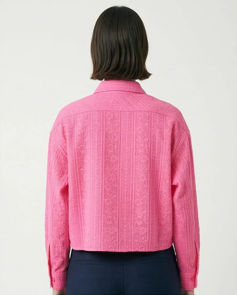Ravin | Botanical Jacquard Cropped Utility Shirt - Pink - R206567 - Image 2