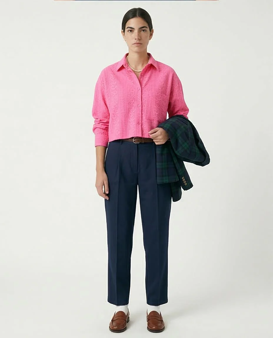 Ravin | Botanical Jacquard Cropped Utility Shirt - Pink - R206567 - Image 3