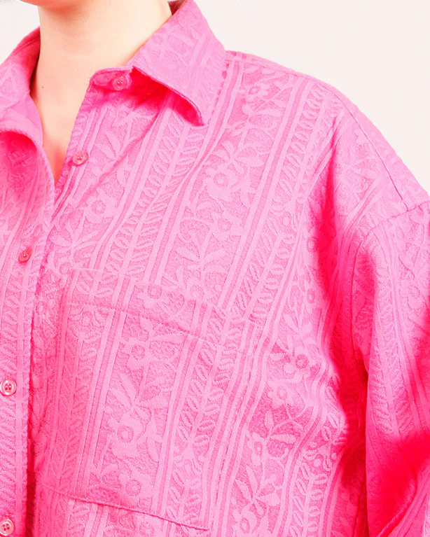 Ravin | Botanical Jacquard Cropped Utility Shirt - Pink - R206567 - Image 4