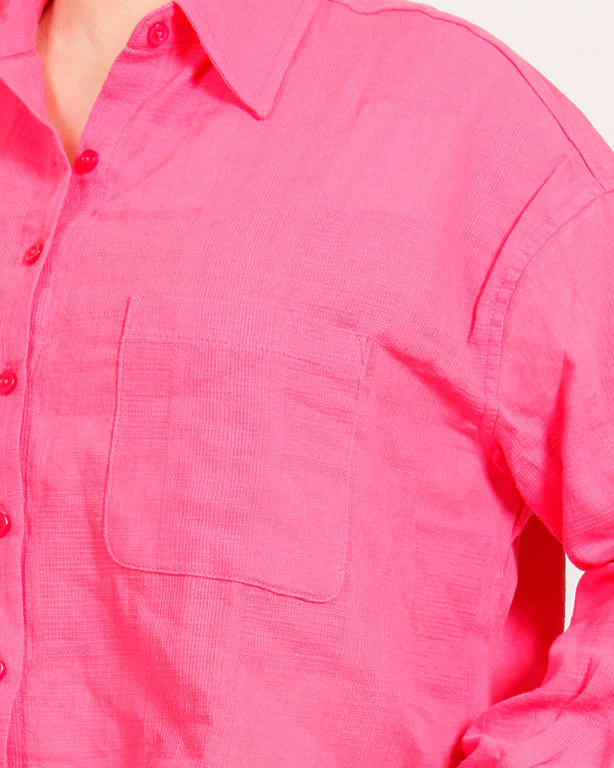 Ravin Electric Pink Cropped Button-Down | Textured Linen Blend - R206572 - Image 4