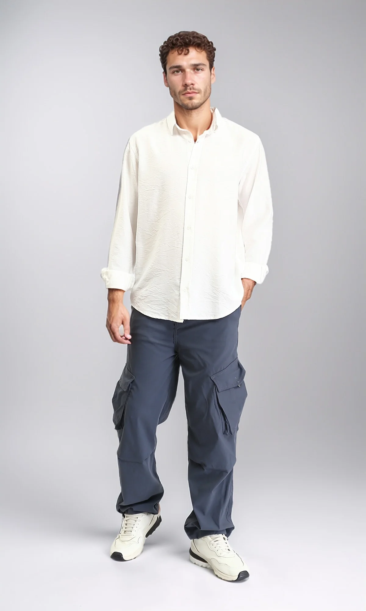 R206589 - Casual Cargo Pants with Pockets - Dark Grey - Image 5