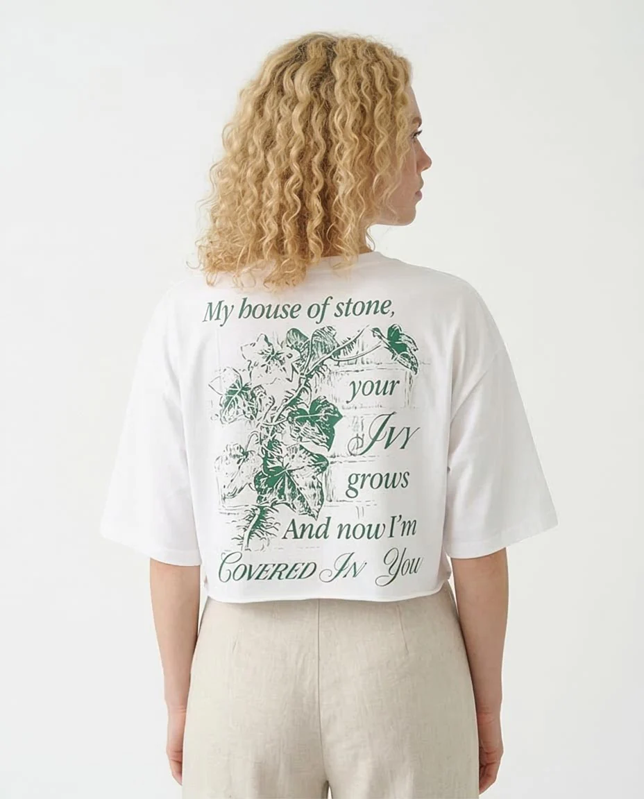 Ravin | "Ivy" Graphic Oversized Cropped Tee - White & Green - R206767 - Image 2