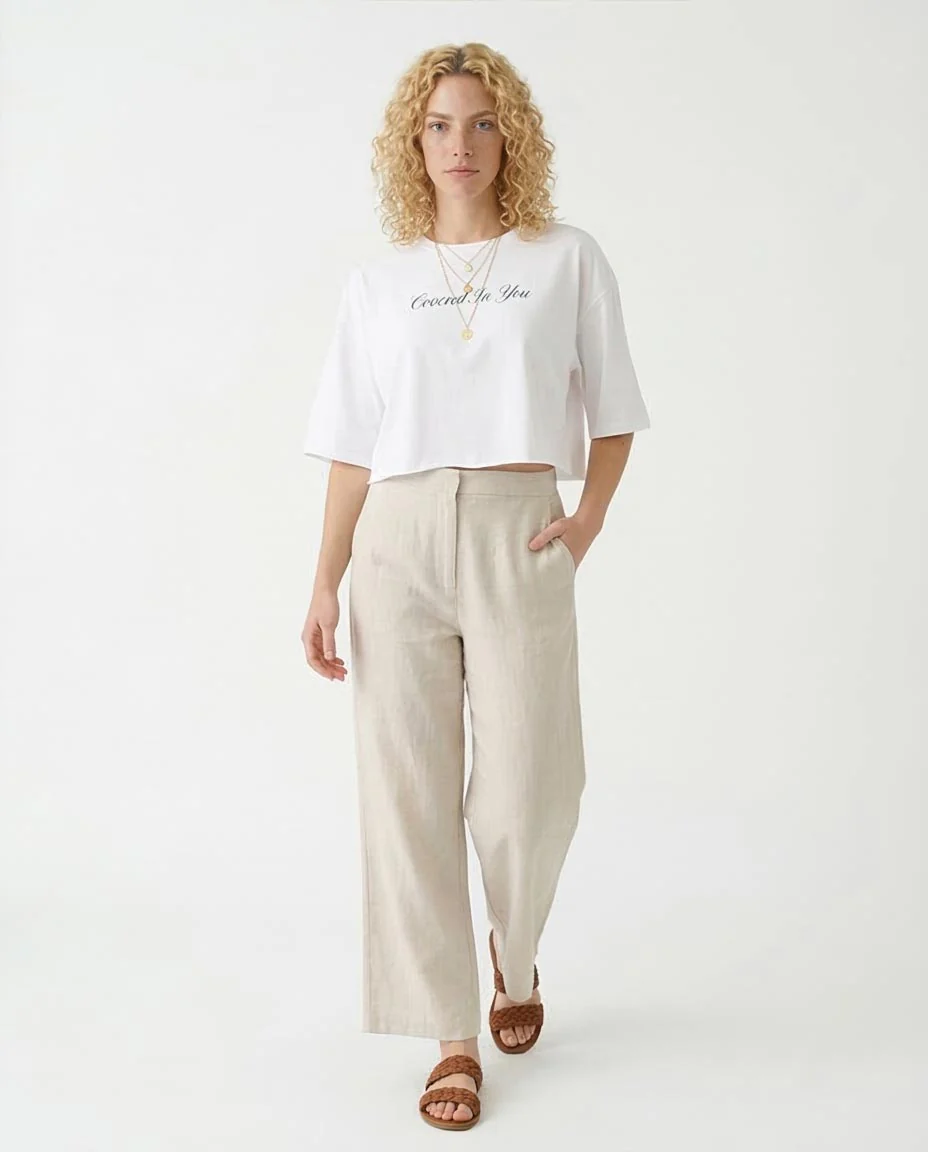 Ravin | "Ivy" Graphic Oversized Cropped Tee - White & Green - R206767 - Image 5