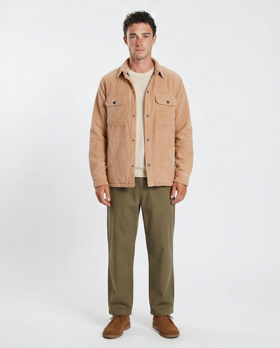 r206828-CORDUROY BUTTON-UP JACKET - BEIGE - Image 3