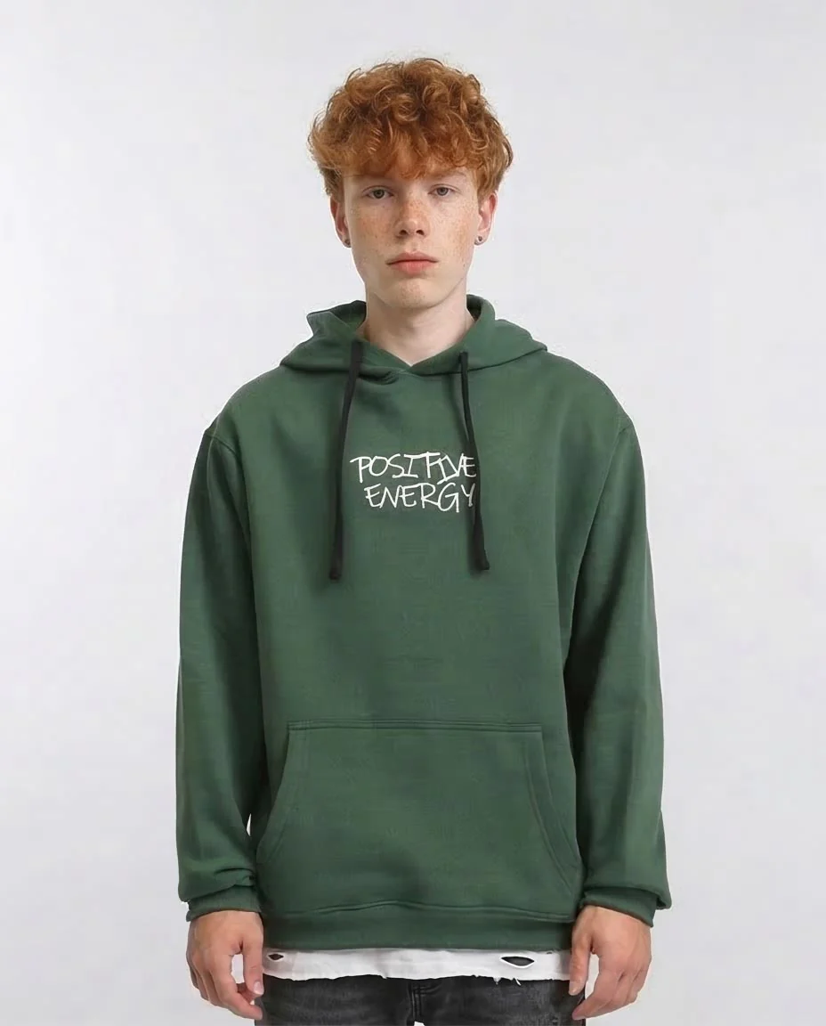 Ravin | "Positive Energy" Oversized Graphic Hoodie – Forest Green - R206834