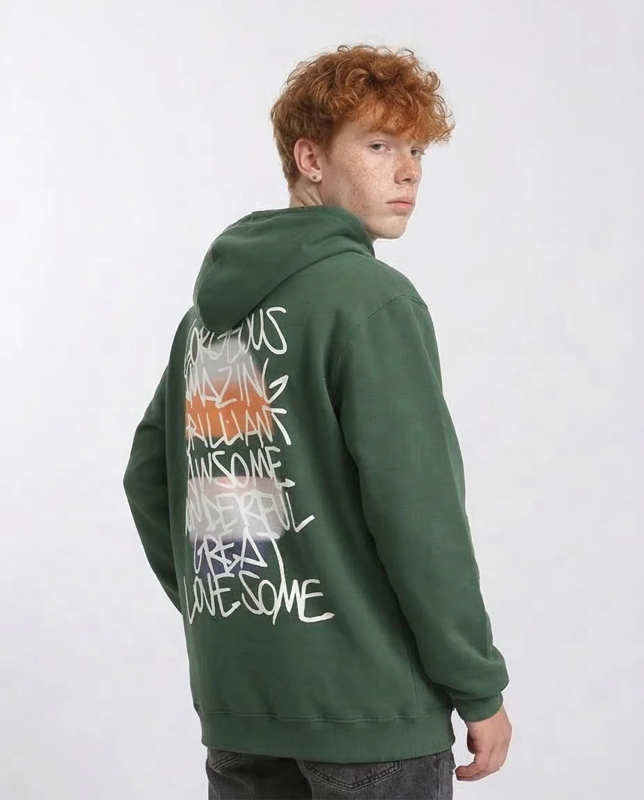 Ravin | "Positive Energy" Oversized Graphic Hoodie – Forest Green - R206834 - Image 2