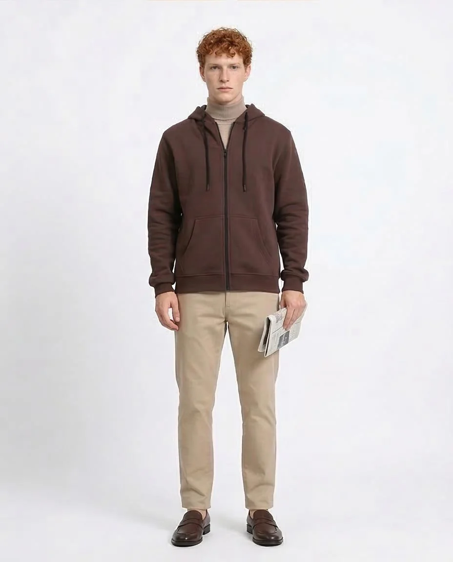 Ravin Men’s Long Sleeve Full-Zip Hooded Sweatshirt with Kangaroo Pockets– Rich Chocolate - R206843 - Image 3
