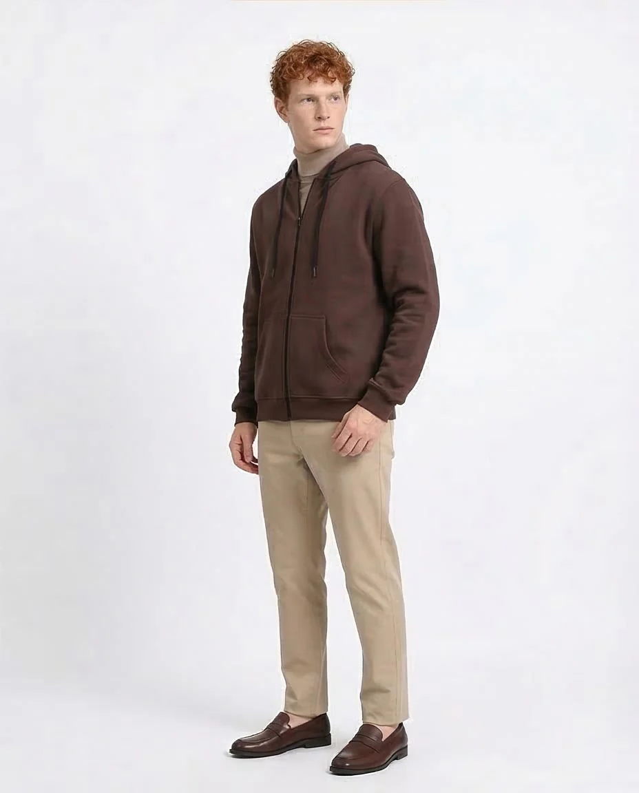 Ravin Men’s Long Sleeve Full-Zip Hooded Sweatshirt with Kangaroo Pockets– Rich Chocolate - R206843 - Image 5