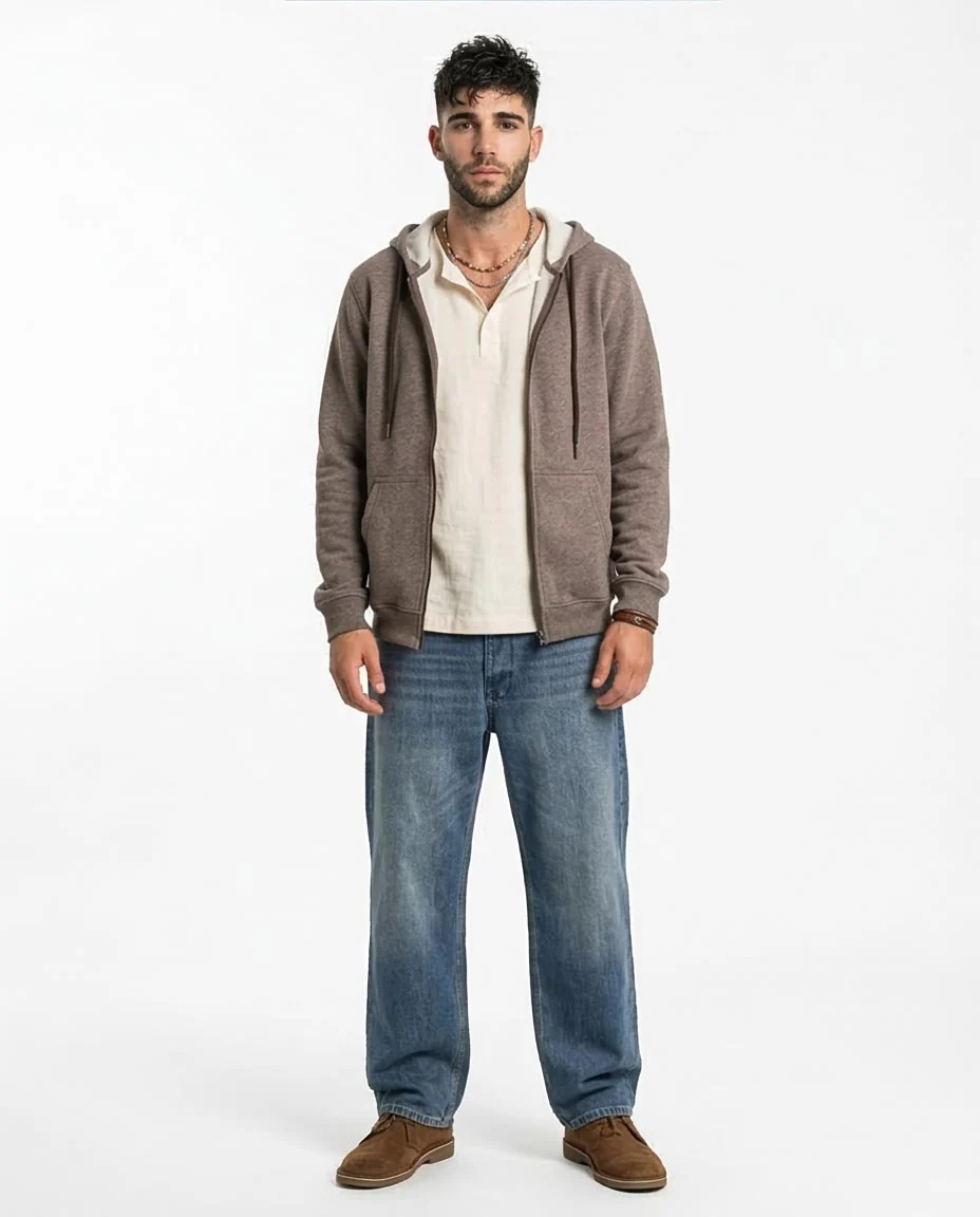 Ravin Men's Heathered Zip-Up Fleece Hoodie – Earth Brown - R206844 - Image 3