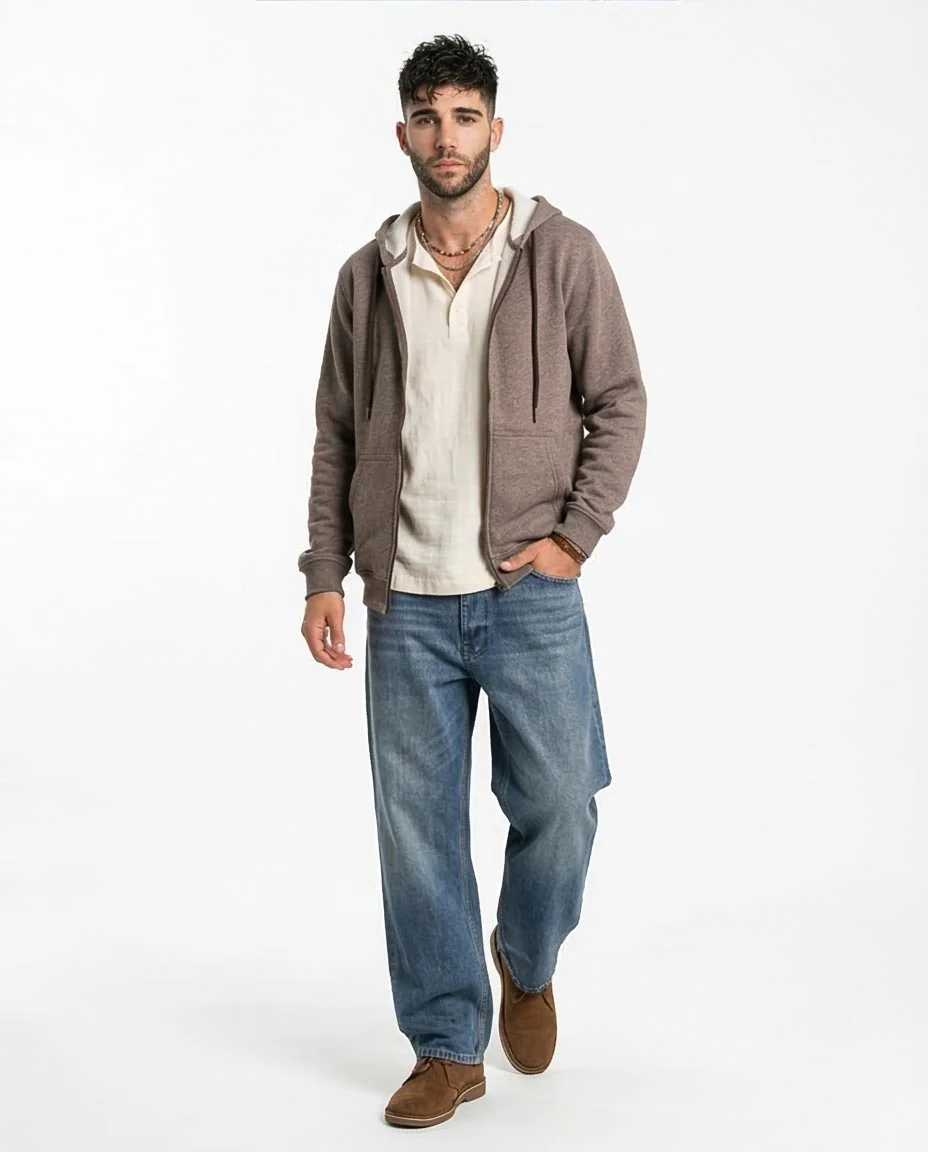 Ravin Men's Heathered Zip-Up Fleece Hoodie – Earth Brown - R206844 - Image 5