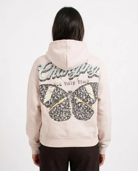  Ravin Women’s Butterfly Graphic Oversized Hoodie – Bone - R206856 - Image 2