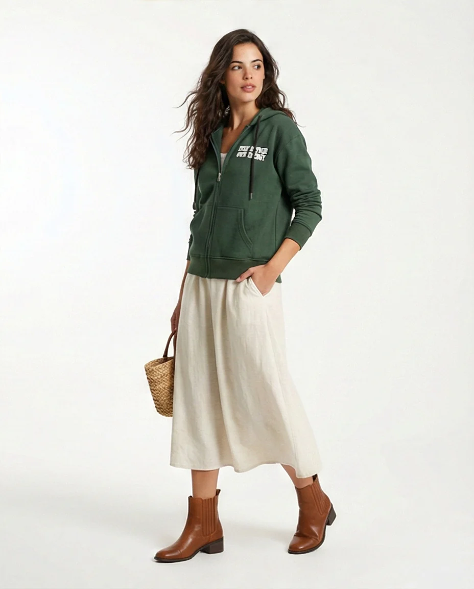 R206865 - Melton Brushed Hoodie - Green with Graphic Print - Image 4