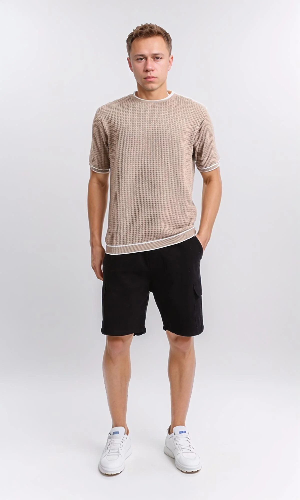 R206906 - Slip On Short Sleeves Tee - Dark Beige - Image 5