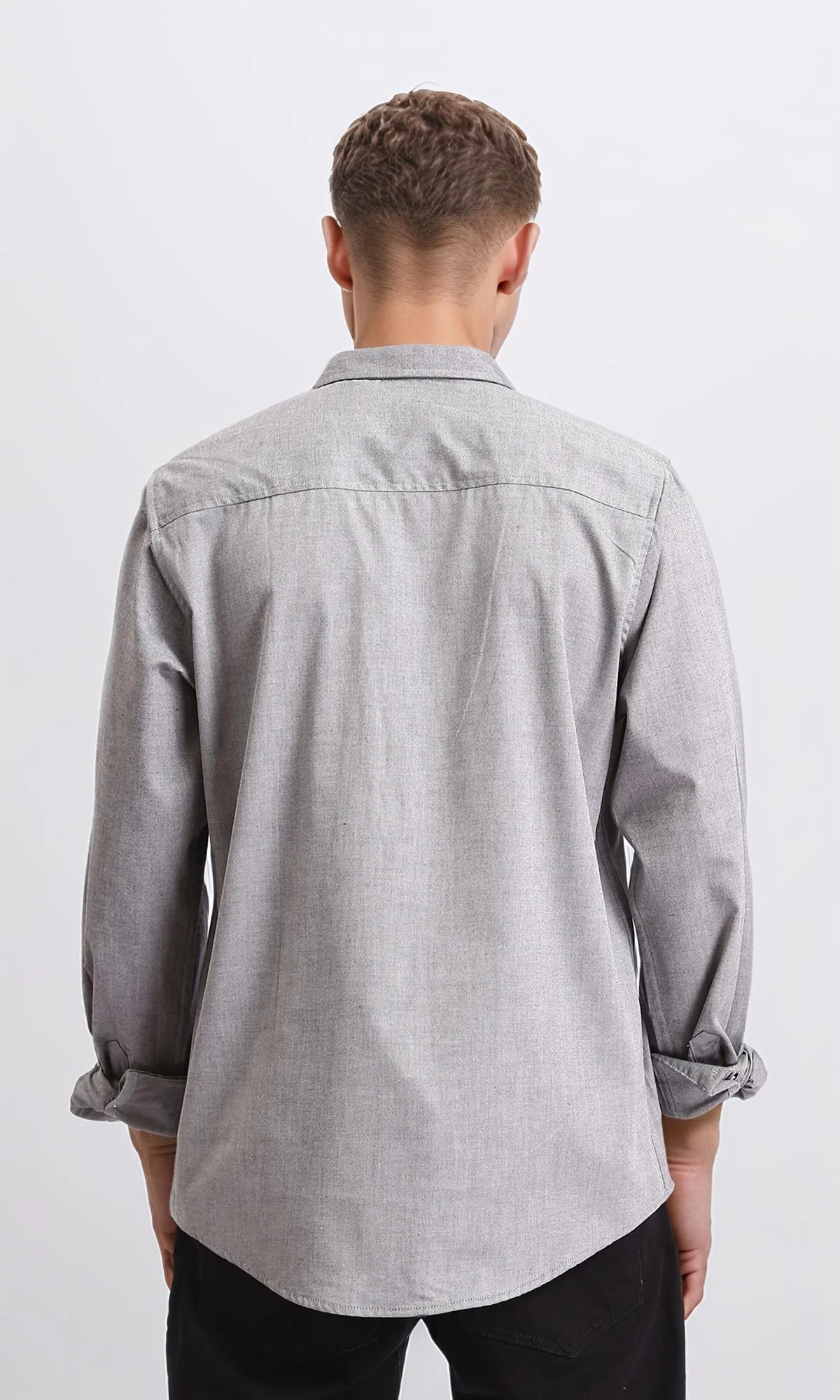 R206950 - Long Sleeves Solid Shirt with Front Pocket - Medium Grey - Image 2