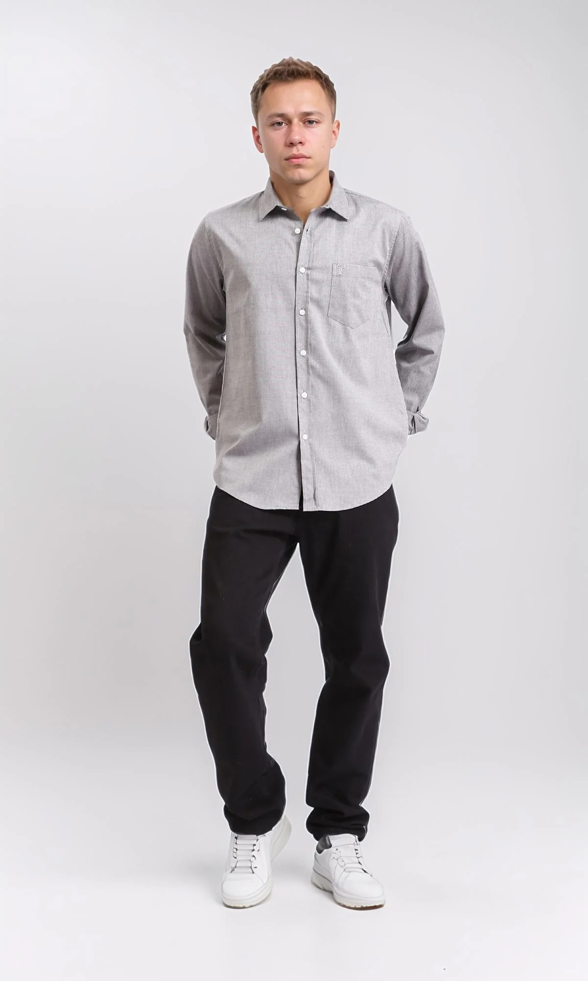 R206950 - Long Sleeves Solid Shirt with Front Pocket - Medium Grey - Image 4
