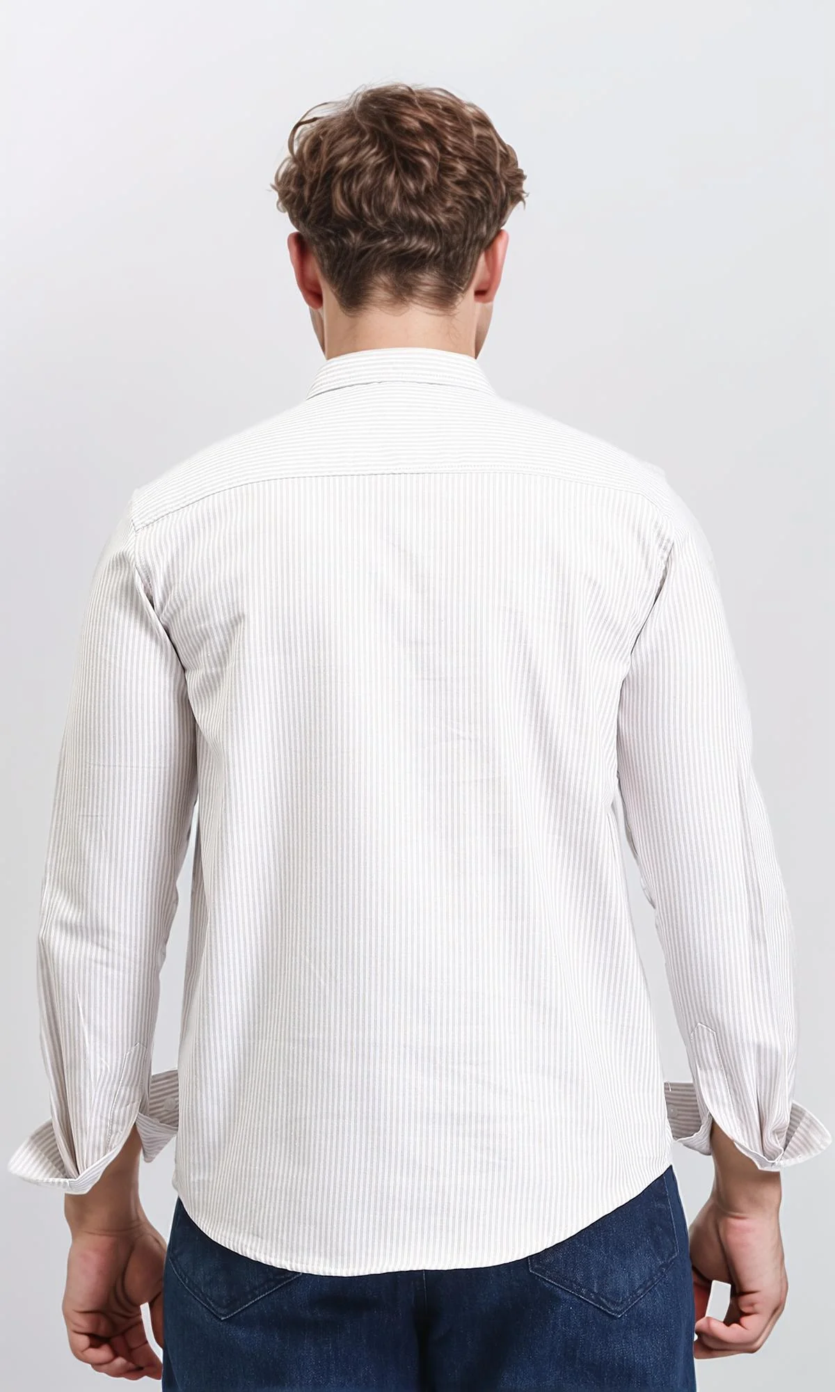 R206958 - Pencil Stripes Long Sleeves Shirt - Light Coffee & White - Image 2
