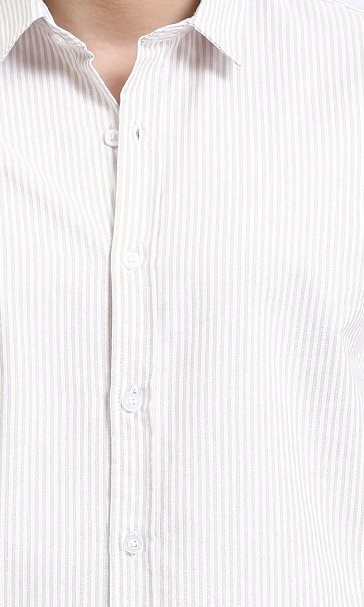 R206958 - Pencil Stripes Long Sleeves Shirt - Light Coffee & White - Image 3