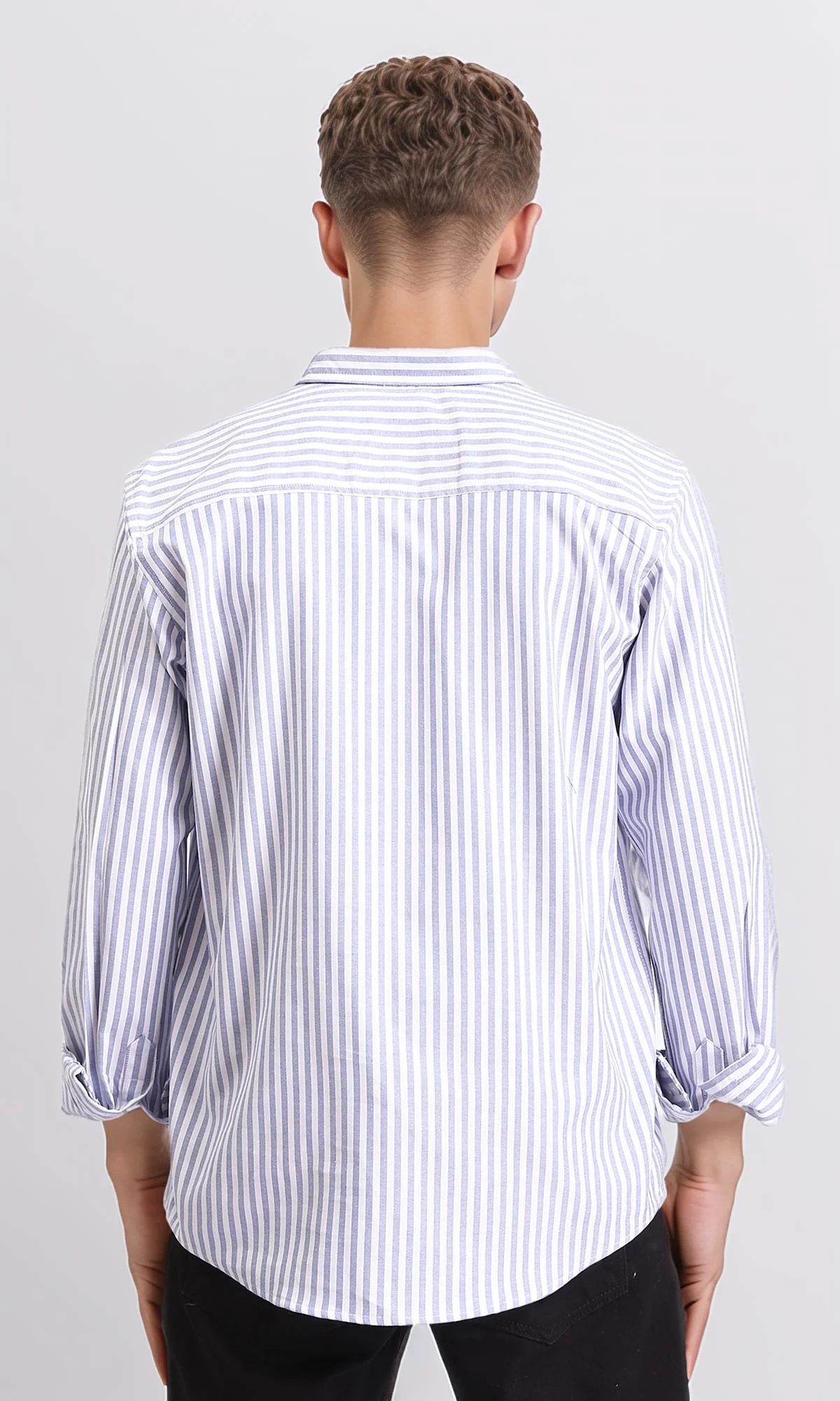 R206959 - Elegant Striped Long Sleeves Shirt - Navy Blue & White - Image 2