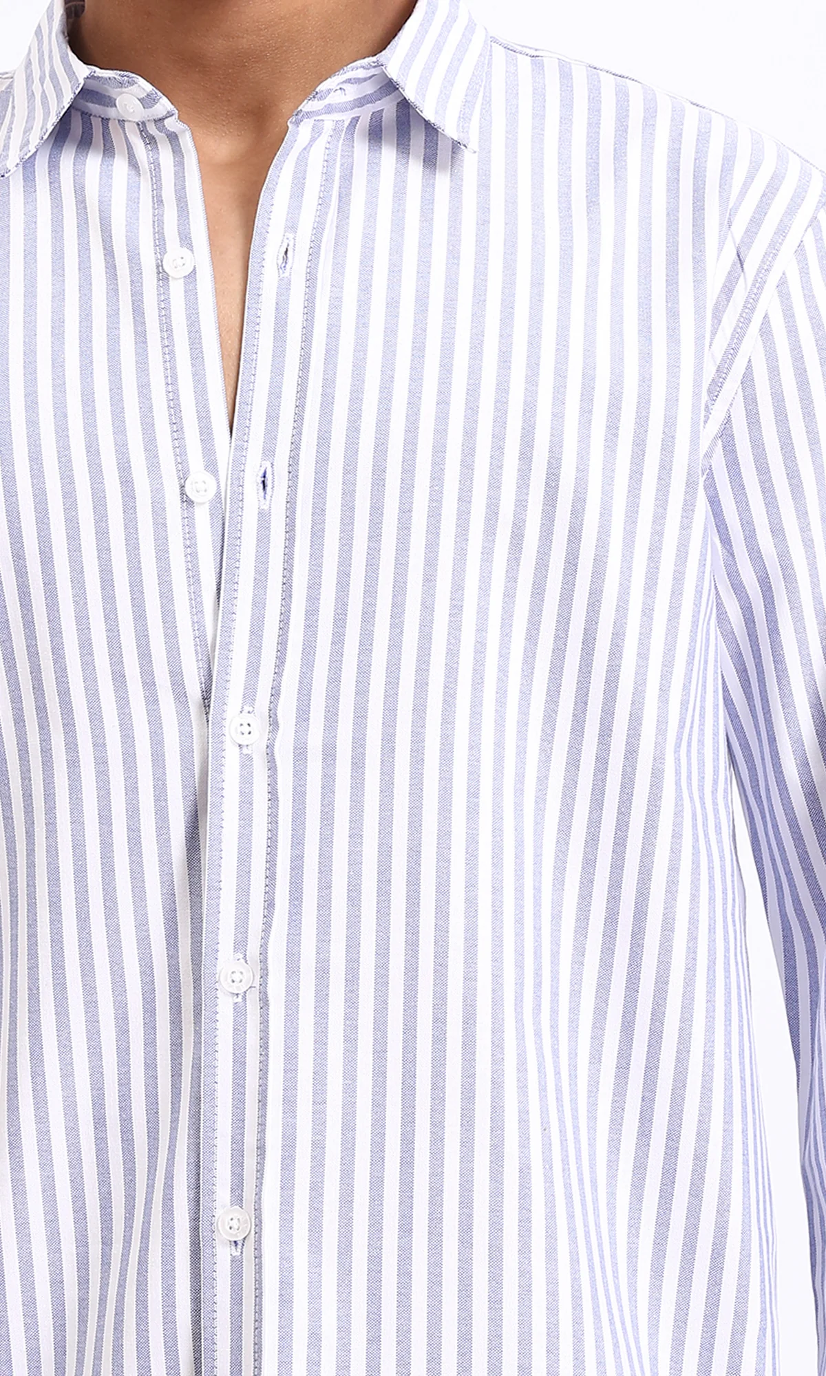 R206959 - Elegant Striped Long Sleeves Shirt - Navy Blue & White - Image 3