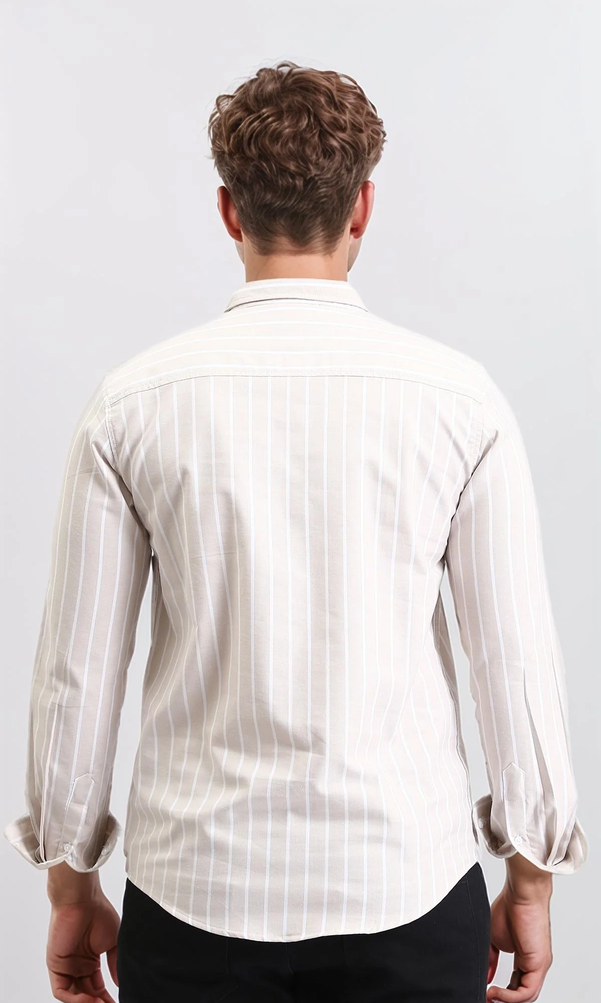 R206964 - Striped Long Sleeves Elegant Shirt - Coffee & White - Image 2