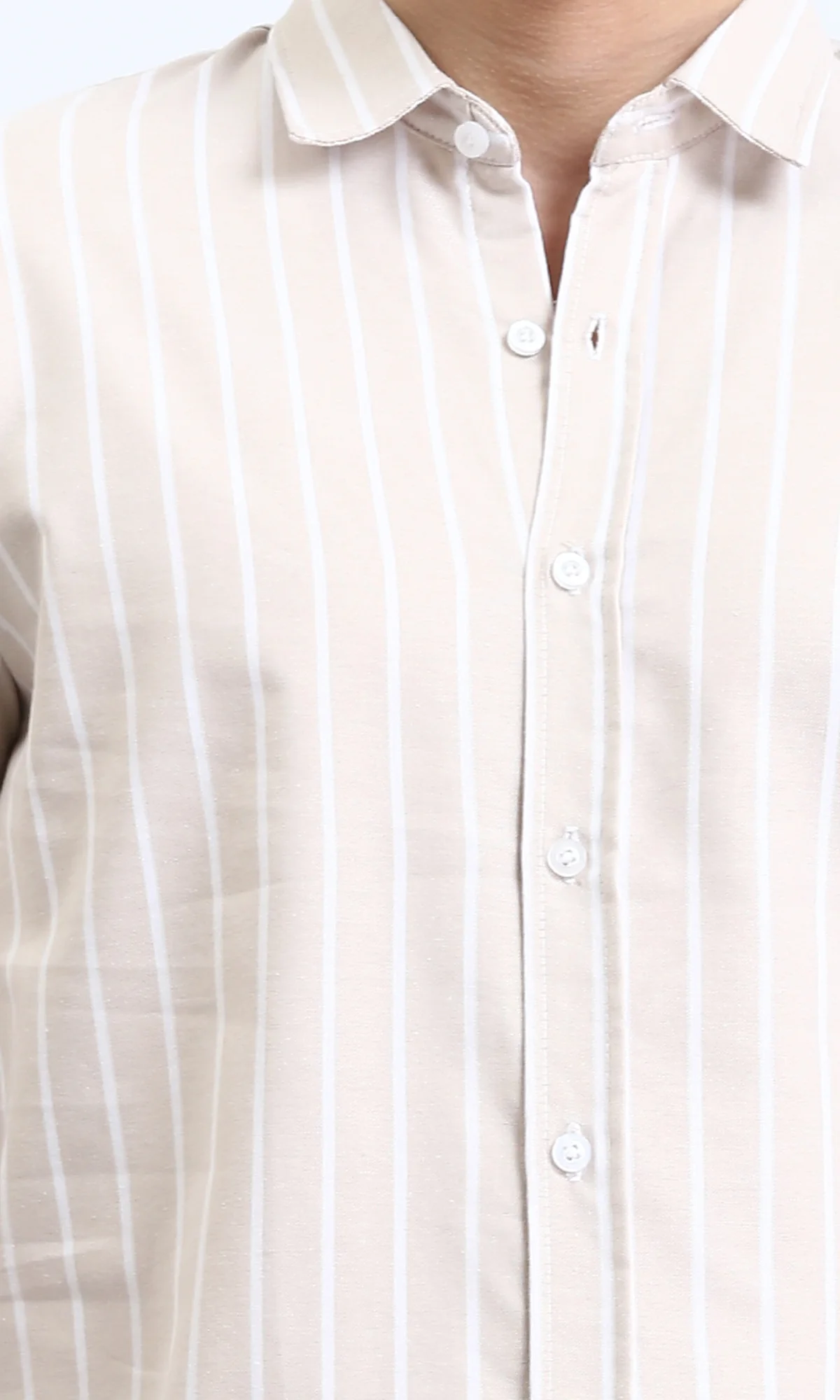 R206964 - Striped Long Sleeves Elegant Shirt - Coffee & White - Image 3