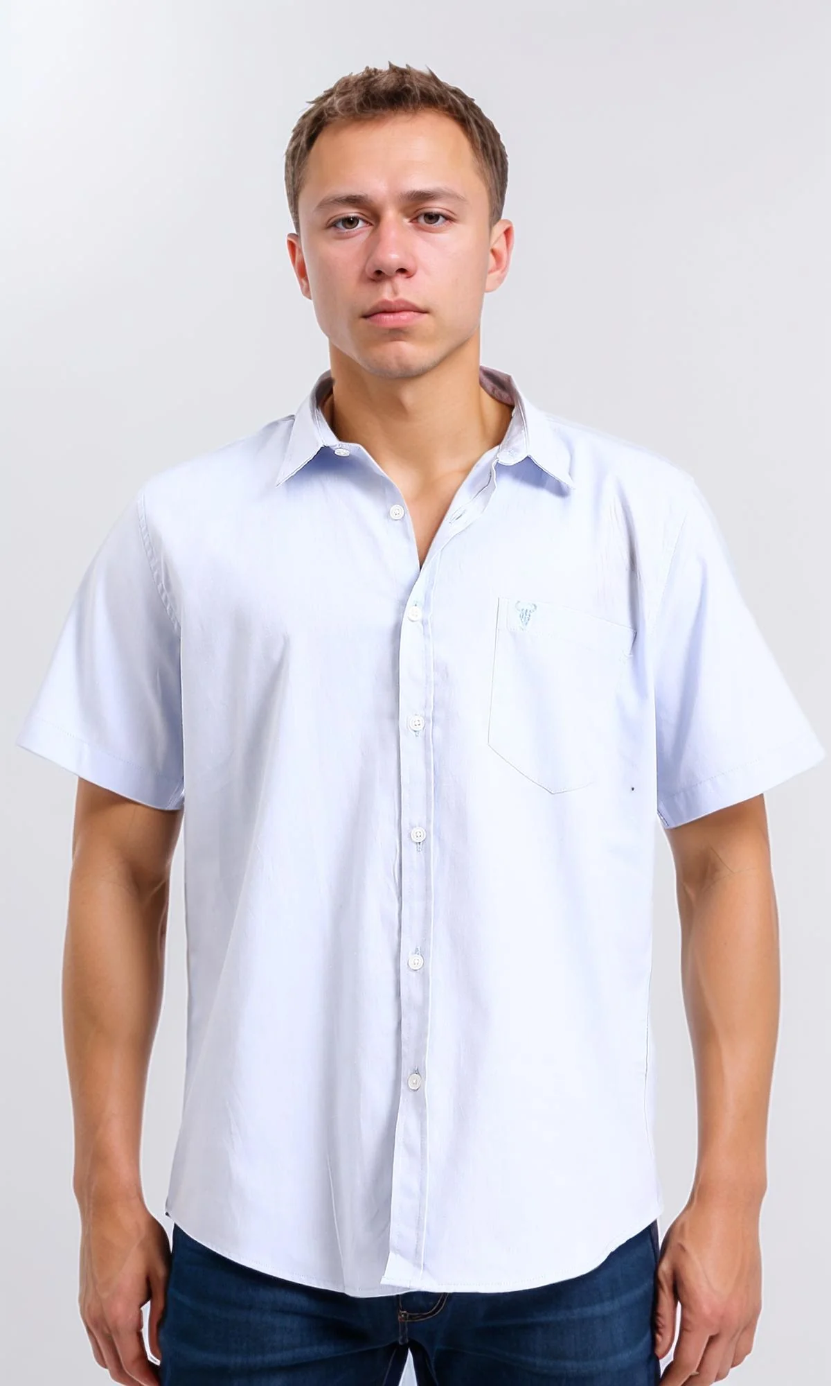 R206967 - Short Sleeves Solid Buttoned Shirt - Pastel Blue