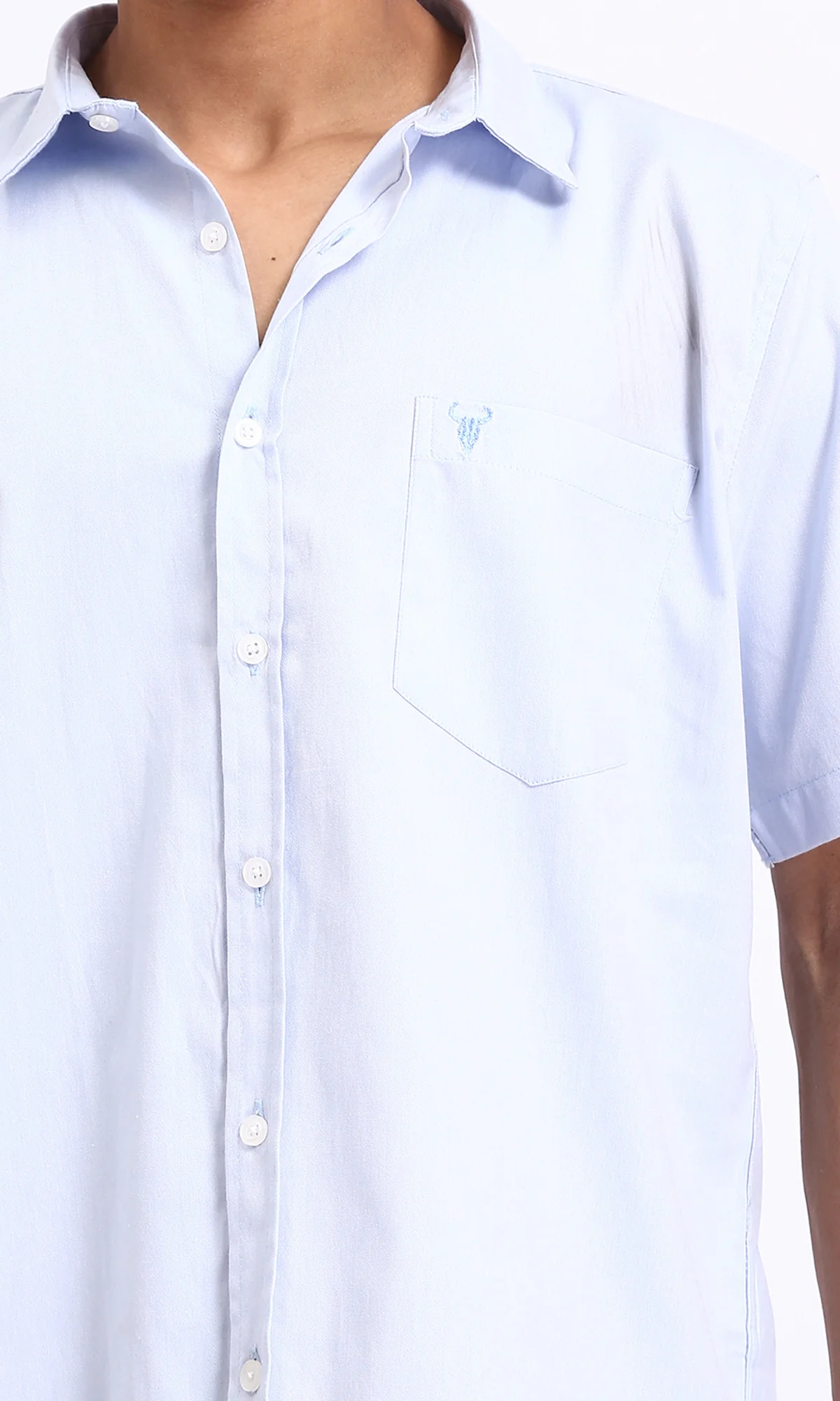 R206967 - Short Sleeves Solid Buttoned Shirt - Pastel Blue - Image 3
