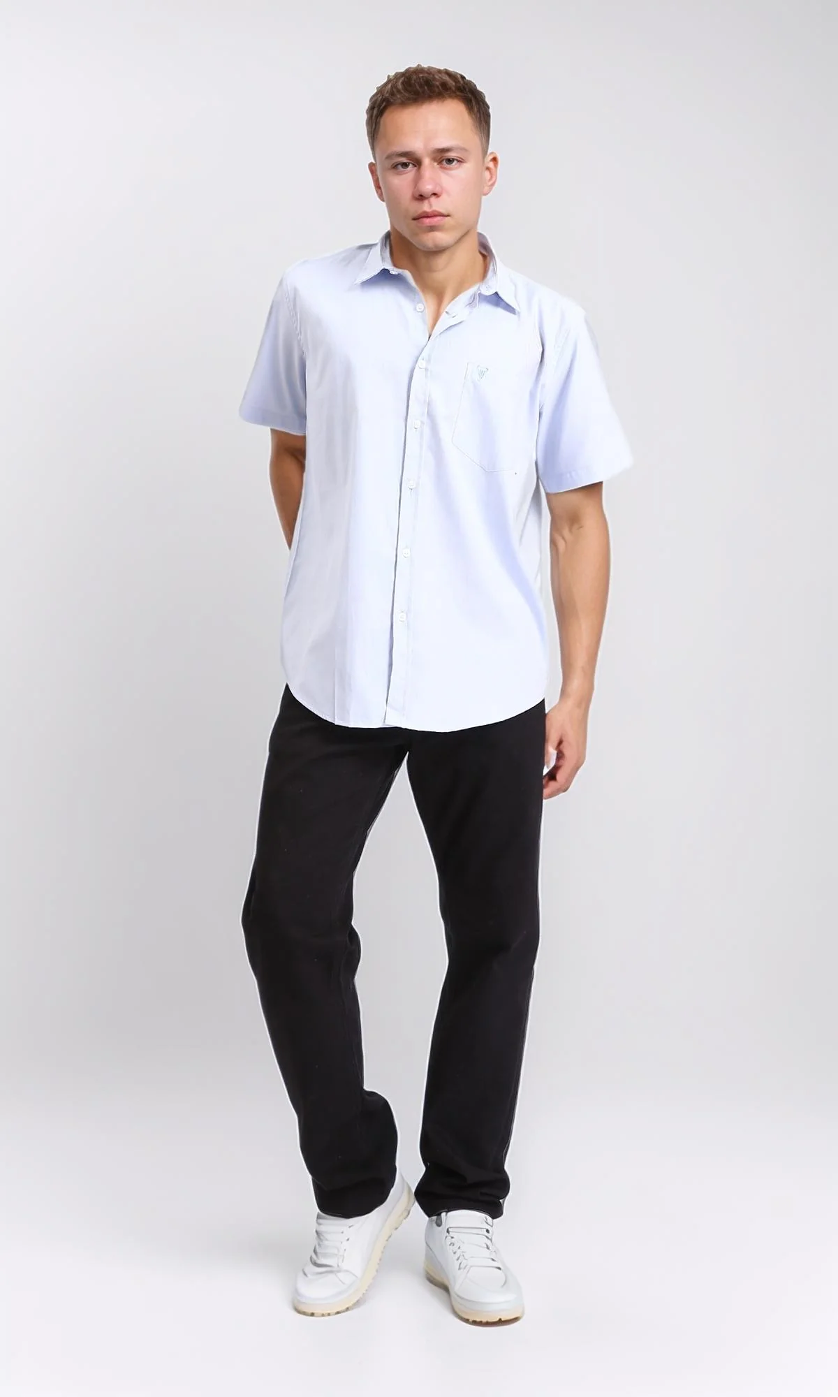 R206967 - Short Sleeves Solid Buttoned Shirt - Pastel Blue - Image 4