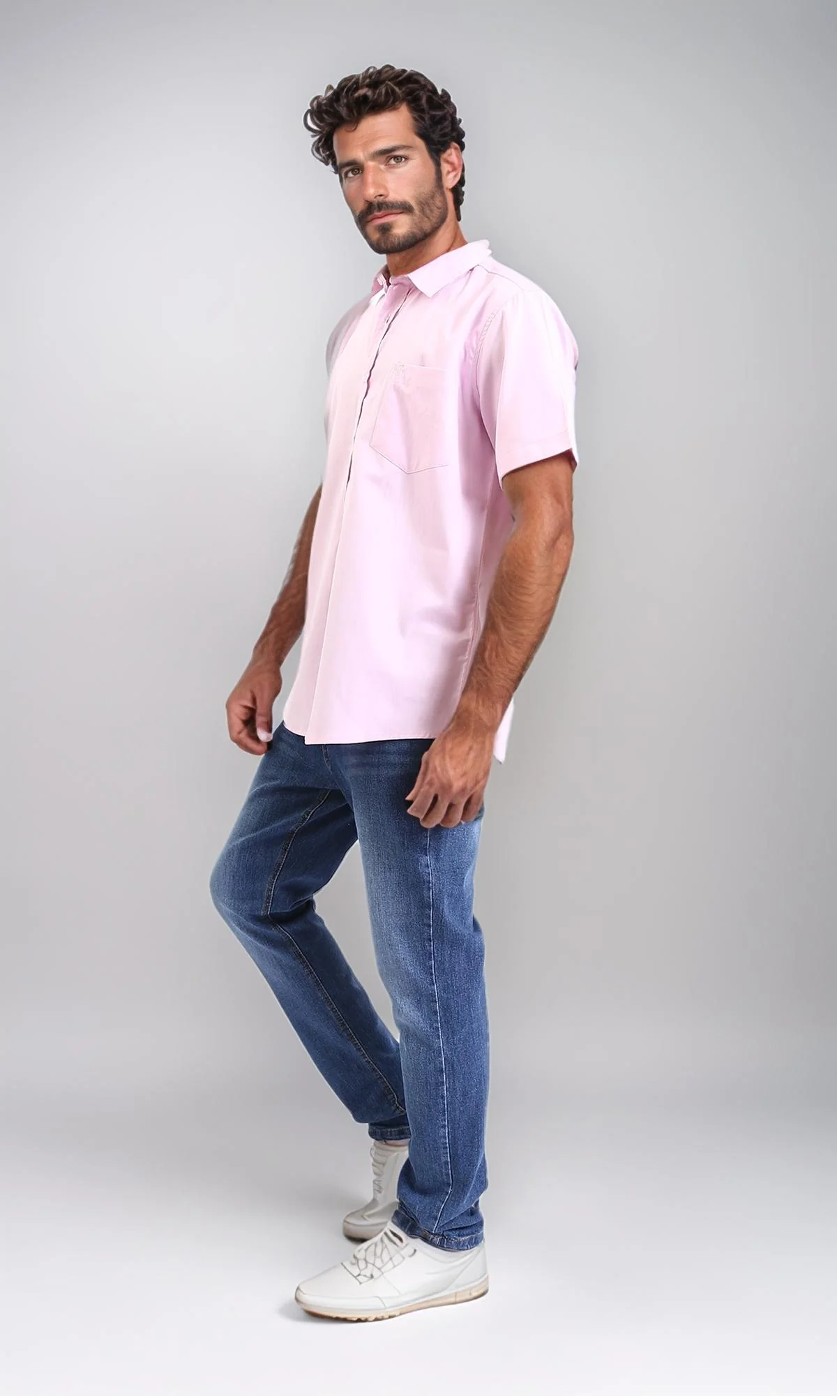 R206969-Buttoned Down Short Sleeve Shirt - Pink - Image 4