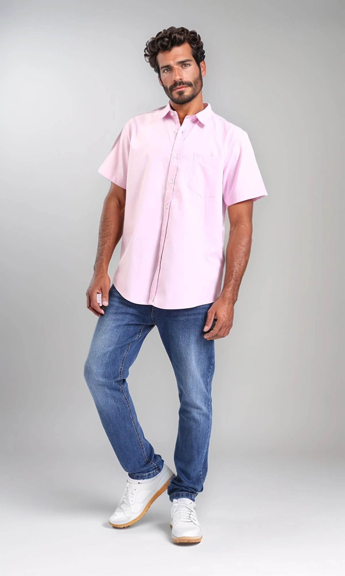 R206969-Buttoned Down Short Sleeve Shirt - Pink - Image 5