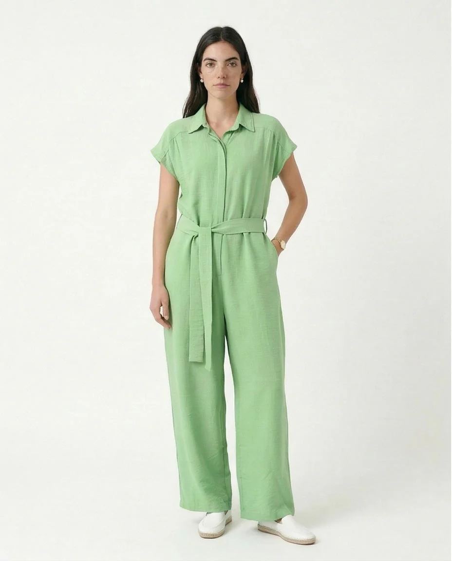 Ravin Pistachio Green Textured Wide-Leg Jumpsuit - R206972 - Image 4