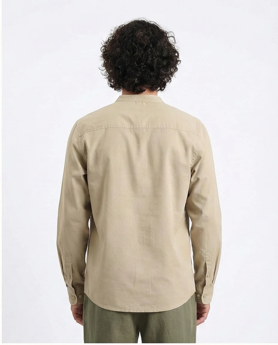 R206985 - Long Sleeve Shirt with Mandarin Collar - Light Olive - Image 2
