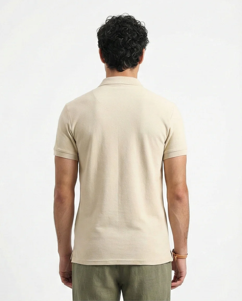 R207052 - Short Sleeves Solid Regular Polo Shirt - Oat - Image 2