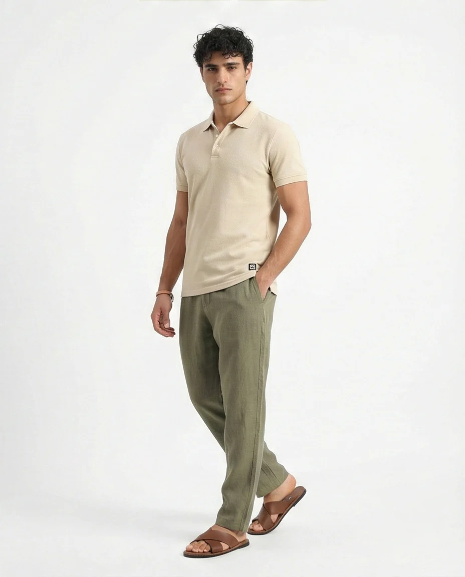 R207052 - Short Sleeves Solid Regular Polo Shirt - Oat - Image 4