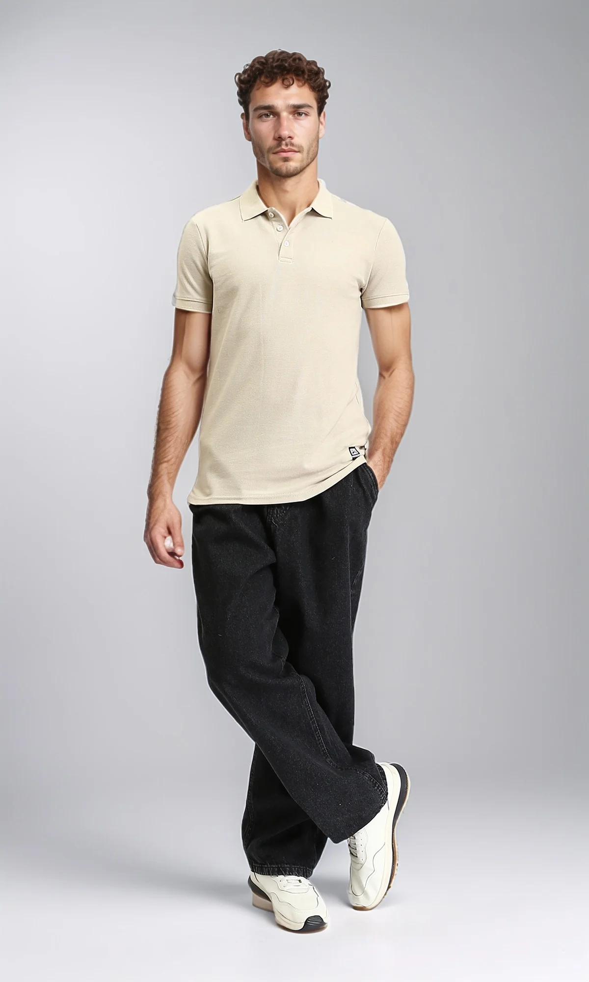 R207052 - Short Sleeves Solid Regular Polo Shirt - Oat - Image 5