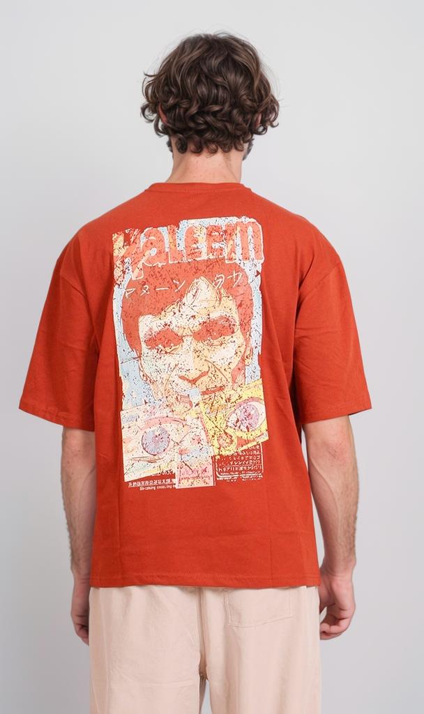 R207067 - Graphic Printed Oversized T-Shirt - Rust Red - Image 2