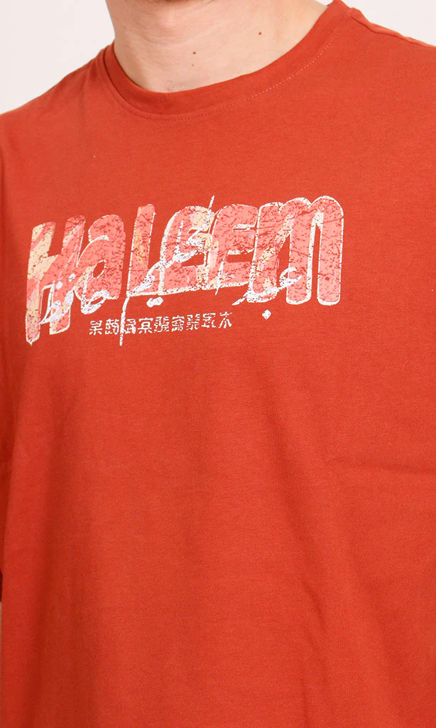 R207067 - Graphic Printed Oversized T-Shirt - Rust Red - Image 3