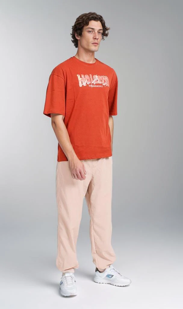R207067 - Graphic Printed Oversized T-Shirt - Rust Red - Image 5
