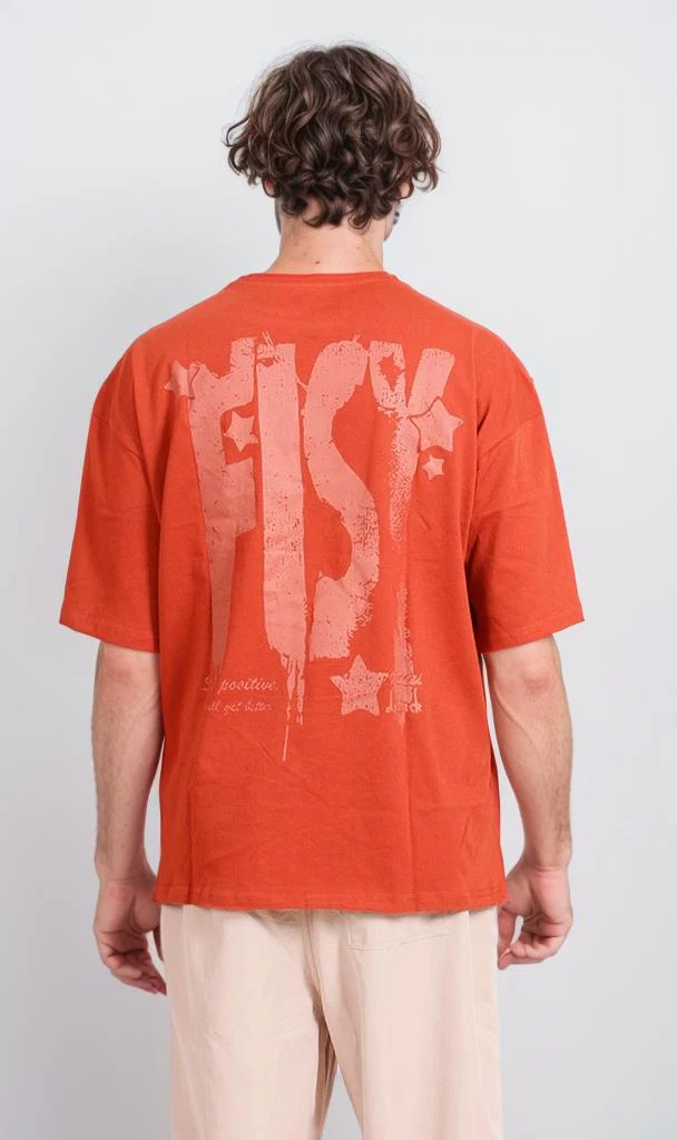 R207071 - Graphic Printed Oversized T-Shirt - Rust Red - Image 2