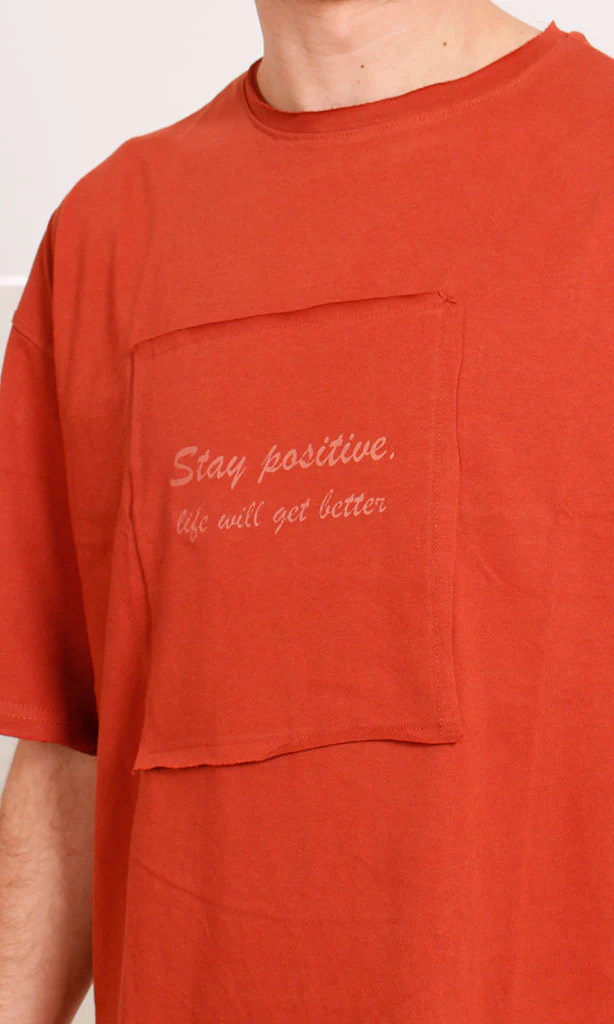 R207071 - Graphic Printed Oversized T-Shirt - Rust Red - Image 3