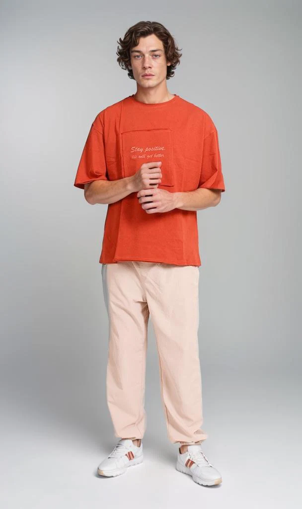 R207071 - Graphic Printed Oversized T-Shirt - Rust Red - Image 4