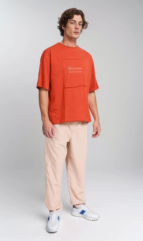 R207071 - Graphic Printed Oversized T-Shirt - Rust Red - Image 5