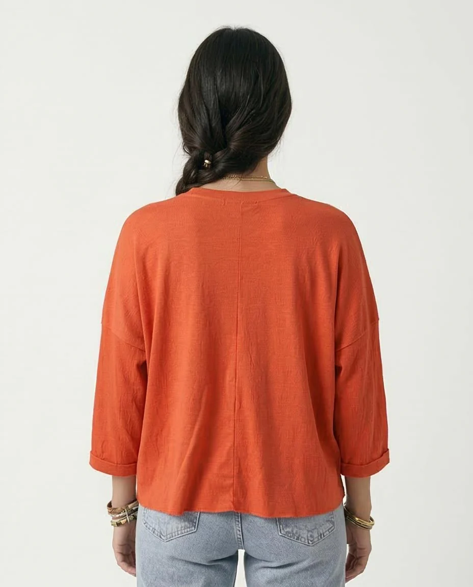 Ravin Women's Oversized Textured Slub Knit Top – Burnt Orange - R207081 - Image 2