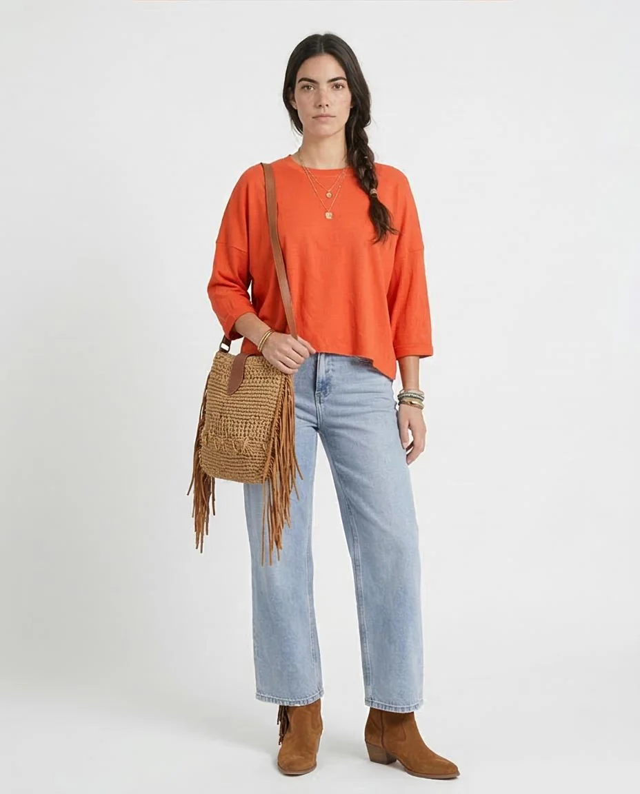 Ravin Women's Oversized Textured Slub Knit Top – Burnt Orange - R207081 - Image 3