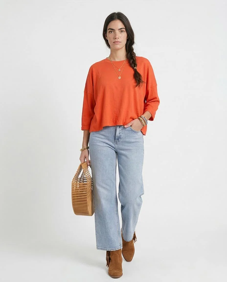 Ravin Women's Oversized Textured Slub Knit Top – Burnt Orange - R207081 - Image 5