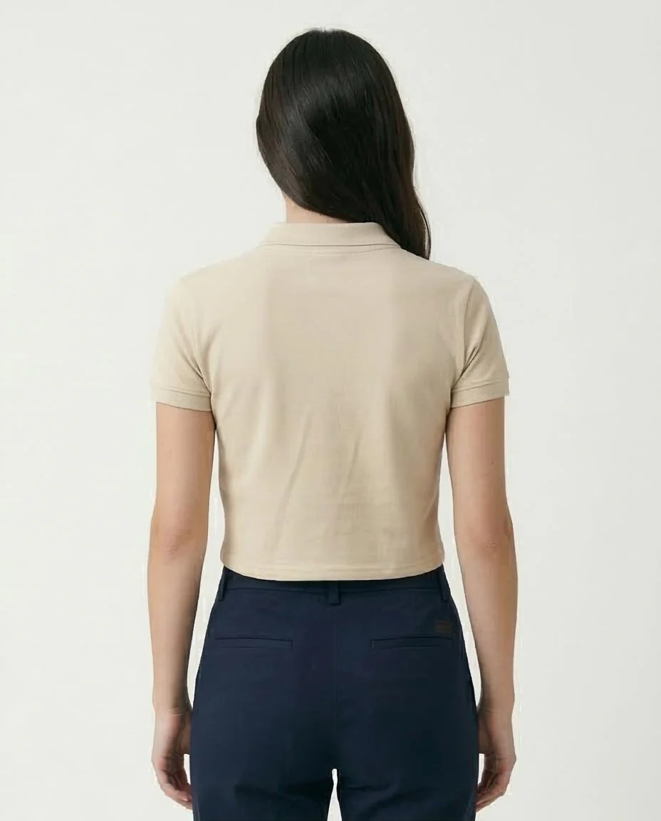 Ravin Women's Pique Knit Cropped Polo Shirt – Sand - R207097 - Image 2