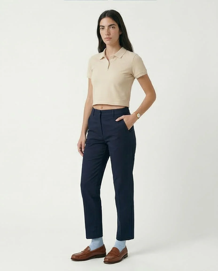 Ravin Women's Pique Knit Cropped Polo Shirt – Sand - R207097 - Image 5