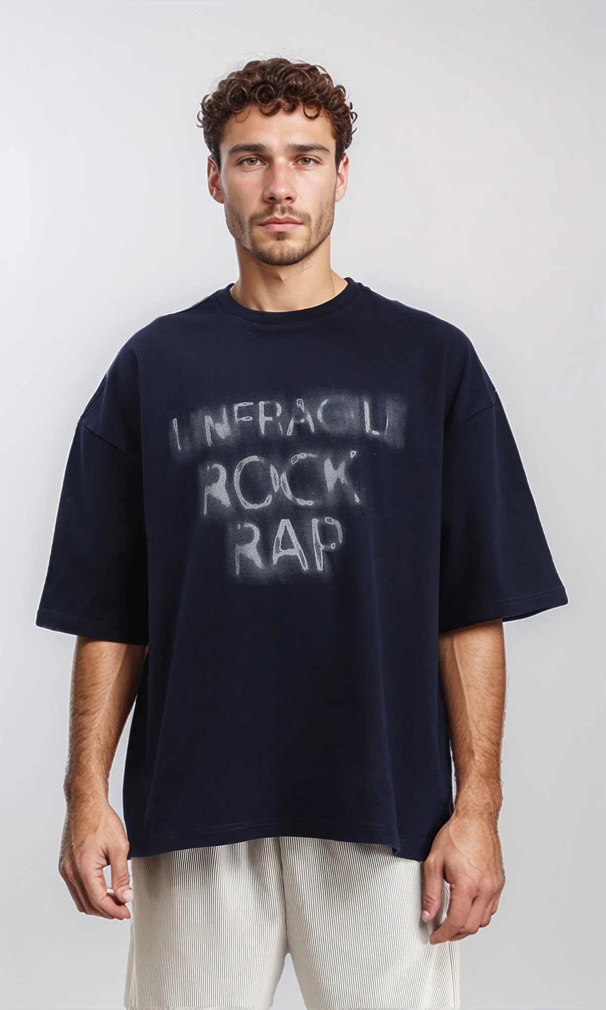 R207218 - Slip On Printed Relaxed Tee - Navy Blue